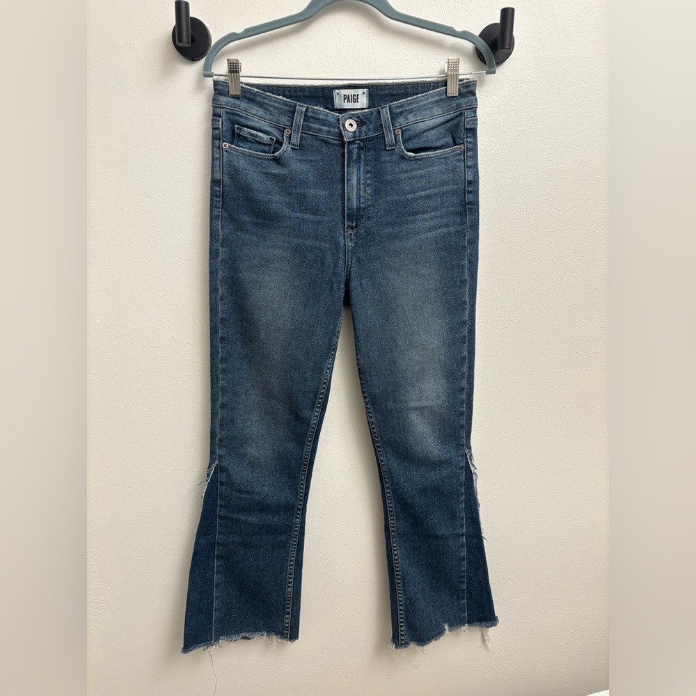 PAIGE Jeans Collette High Rise Cropped Flare Side Slit Raw Hem Women’s 29